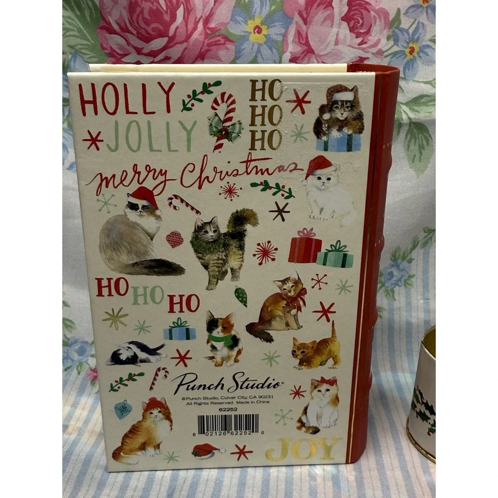 Lot of 4 Christmas Cat Decor Items Punch Studio Book Tin‎ Ornament Figures